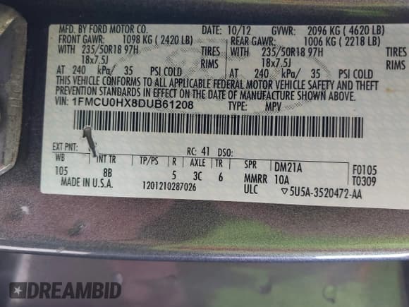 ✅ 2013 Ford Escape SEL • VIN: 1FMCU0HX8DUB61208 • Лот: 42575283. Опубликован ранее на IAAI с пробегом 140 330 миль. Бесплатный доступ к архиву аукционных продаж из США и подробный отчёт об истории автомобиля на DreamBid. Изображение 9.