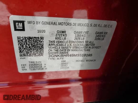 ✅ 2021 Chevrolet Blazer LT • VIN: 3GNKBHR49MS510165 • Lot: 58225924. Listed on Copart with 35,259 mi miles. Access the free auction sales archive from the USA and view a detailed vehicle history report at DreamBid. Image 13.