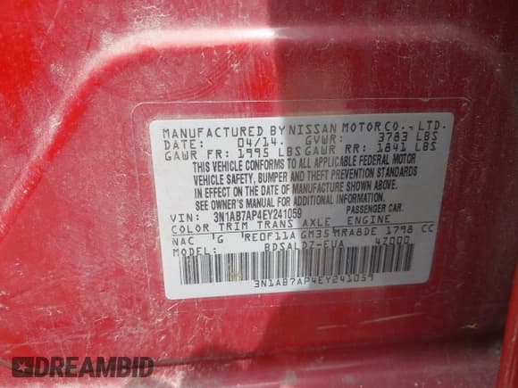 ✅ 2014 Nissan Sentra FE+ S • VIN: 3N1AB7AP4EY241059 • Lot: 42347798. Wystawiony na IAAI z przebiegiem 126 158 mil. Bezpłatny archiwum sprzedaży aukcyjnych z USA i szczegółowy raport historii pojazdu na DreamBid. Zdjęcie 9.