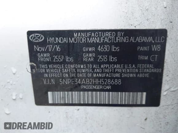 ✅ 2017 Hyundai Sonata Sport • VIN: 5NPE34AB2HH528688 • Lot: 43215074. Listed on IAAI with 167,062 mi. Free auction sales archive from the USA and detailed vehicle history report at DreamBid. Image 9.