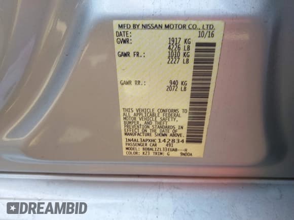 ✅ 2017 Nissan Altima SV • VIN: 1N4AL3APXHC142834 • Lot: 43418073. Wystawiony na IAAI z przebiegiem 119 926 mil. Bezpłatny archiwum sprzedaży aukcyjnych z USA i szczegółowy raport historii pojazdu na DreamBid. Zdjęcie 8.