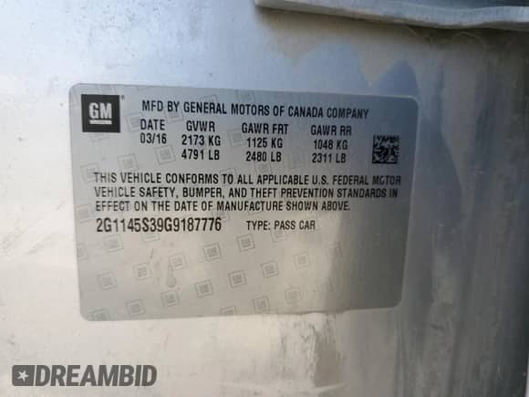 2016 Chevrolet Impala LTZ с VIN 2G1145S39G9187776, выставлен на аукционе Copart как лот 69117545 с пробегом 139 132 миль миль и Списание • Salvage title. История ставок и продаж доступна на DreamBid. Изображение 12.