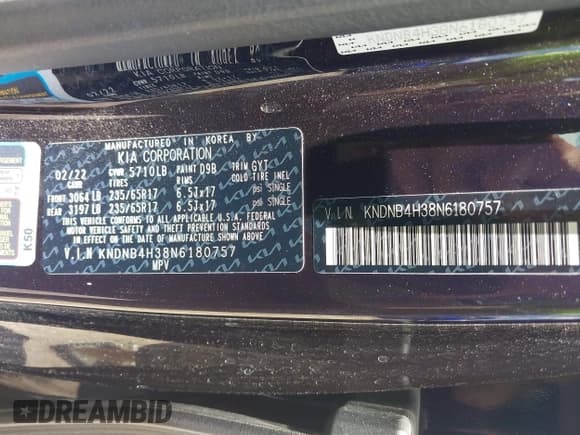 ✅ 2022 Kia Carnival LXS • VIN: KNDNB4H38N6180757 • Лот: 42461619. Опубликован ранее на IAAI с пробегом 67 695 миль. Бесплатный доступ к архиву аукционных продаж из США и подробный отчёт об истории автомобиля на DreamBid. Изображение 9.