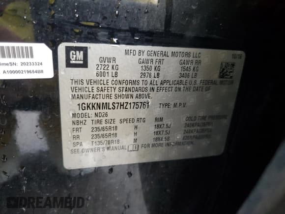 ✅ 2017 GMC Acadia SLT • VIN: 1GKKNMLS7HZ175761 • Lot: 90470035. Wystawiony na Copart z przebiegiem 159 350 mil. Bezpłatny archiwum sprzedaży aukcyjnych z USA i szczegółowy raport historii pojazdu na DreamBid. Zdjęcie 12.