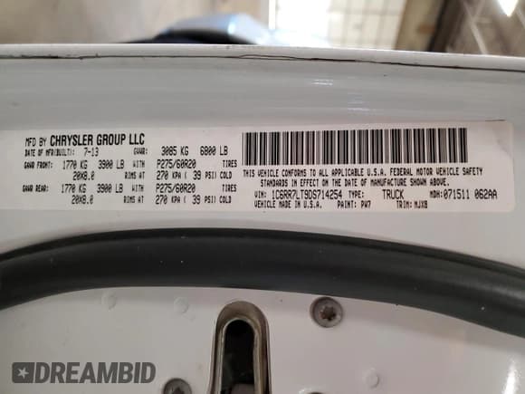 ✅ 2013 Ram 1500 Outdoorsman • VIN: 1C6RR7LT9DS714254 • Lot: 50411335. Listed on Copart with 139,635 mi. Free auction sales archive from the USA and detailed vehicle history report at DreamBid. Image 13.