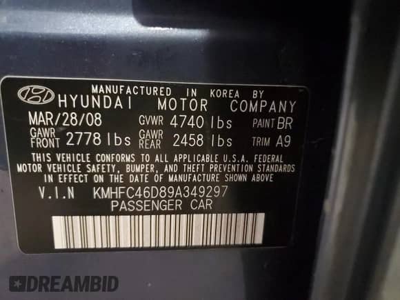 2009 Hyundai Azera GLS с VIN KMHFC46D89A349297, выставлен на аукционе Copart как лот 85777694 с пробегом 103 647 миль миль и Списание • Salvage title. История ставок и продаж доступна на DreamBid. Изображение 12.