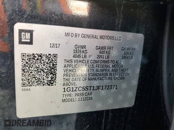 2018 Chevrolet Malibu LS z VIN 1G1ZC5ST1JF172371, wystawiony jako Copart lot #80780405 z przebiegiem 133 856 mil mil oraz Szkoda całkowita • Salvage title. Historia ofert i sprzedaży dostępna na DreamBid. Obrazek 12.