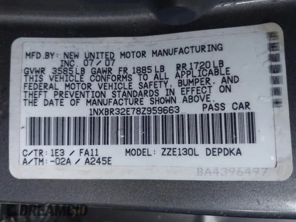✅ 2008 Toyota Corolla CE • VIN: 1NXBR32E78Z959663 • Lot: 43657334. Listed on IAAI with 214,035 mi. Free auction sales archive from the USA and detailed vehicle history report at DreamBid. Image 9.
