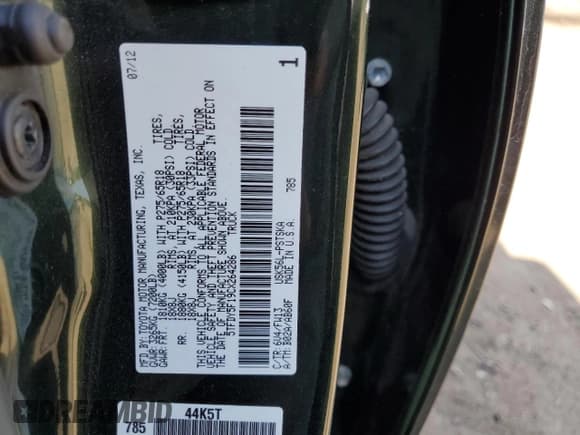 ✅ 2012 Toyota Tundra • VIN: 5TFDY5F19CX264286 • Lot: 70756645. Wystawiony na Copart z przebiegiem 94 151 mil. Bezpłatny archiwum sprzedaży aukcyjnych z USA i szczegółowy raport historii pojazdu na DreamBid. Zdjęcie 12.