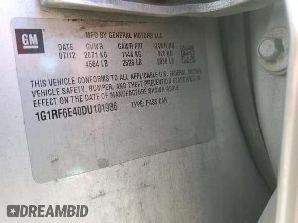 ✅ 2013 Chevrolet Volt • VIN: 1G1RF6E40DU101986 • Lot: 74599364. Wystawiony na Copart z przebiegiem 139 611 mil. Bezpłatny archiwum sprzedaży aukcyjnych z USA i szczegółowy raport historii pojazdu na DreamBid. Zdjęcie 13.