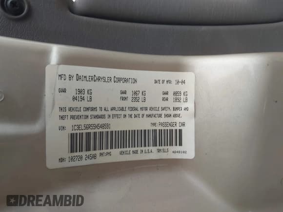 ✅ 2005 Chrysler Sebring Touring • VIN: 1C3EL56R55N548591 • Lot: 43755984. Listed on IAAI with 74,325 mi. Free auction sales archive from the USA and detailed vehicle history report at DreamBid. Image 9.