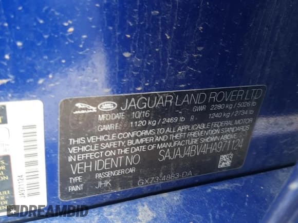 ✅ 2017 Jaguar XE 35t Premium • VIN: SAJAJ4BV4HA971124 • Лот: 46909063. Опубликован ранее на Copart с пробегом Не указан. Бесплатный доступ к архиву аукционных продаж из США и подробный отчёт об истории автомобиля на DreamBid. Изображение 13.