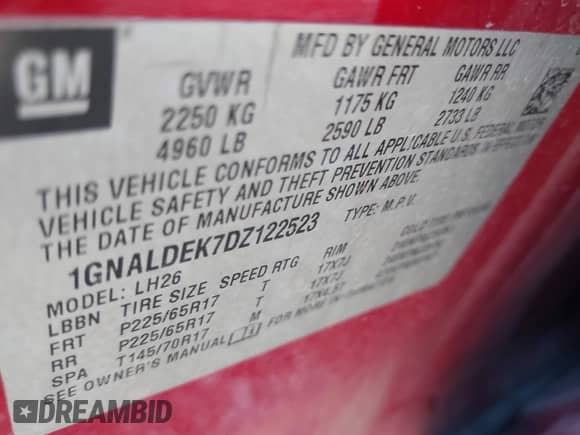 2013 Chevrolet Equinox LT z VIN 1GNALDEK7DZ122523, wystawiony jako IAAI lot #43319434 z przebiegiem 247 614 mil mil oraz . Historia ofert i sprzedaży dostępna na DreamBid. Obrazek 9.