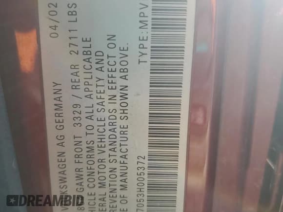 ✅ 2003 Volkswagen EuroVan MV • VIN: WV2MB47053H005372 • Лот: 44152415. Опубликован ранее на Copart с пробегом 202 305 миль. Бесплатный доступ к архиву аукционных продаж из США и подробный отчёт об истории автомобиля на DreamBid. Изображение 15.