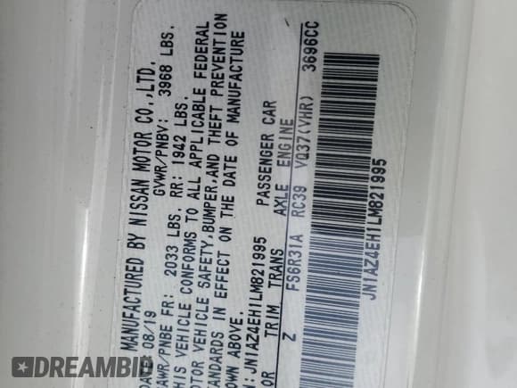 ✅ 2020 Nissan 370Z • VIN: JN1AZ4EH1LM821995 • Лот: 53880435. Опубликован ранее на Copart с пробегом 38 803 миль. Бесплатный доступ к архиву аукционных продаж из США и подробный отчёт об истории автомобиля на DreamBid. Изображение 12.