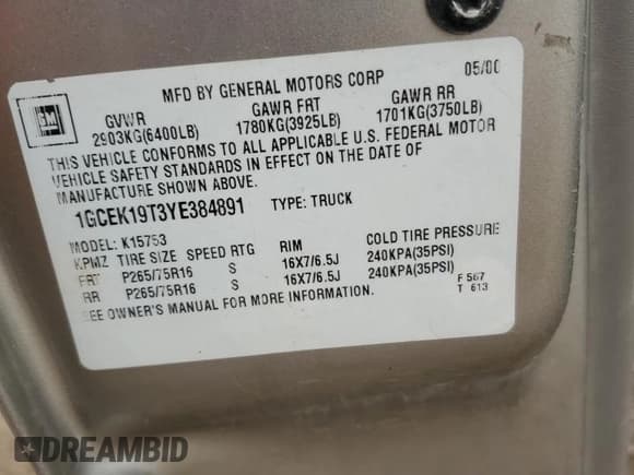 ✅ 2000 Chevrolet Silverado 1500 LS • VIN: 1GCEK19T3YE384891 • Лот: 92457745. Опубликован ранее на Copart с пробегом 309 186 миль. Бесплатный доступ к архиву аукционных продаж из США и подробный отчёт об истории автомобиля на DreamBid. Изображение 12.