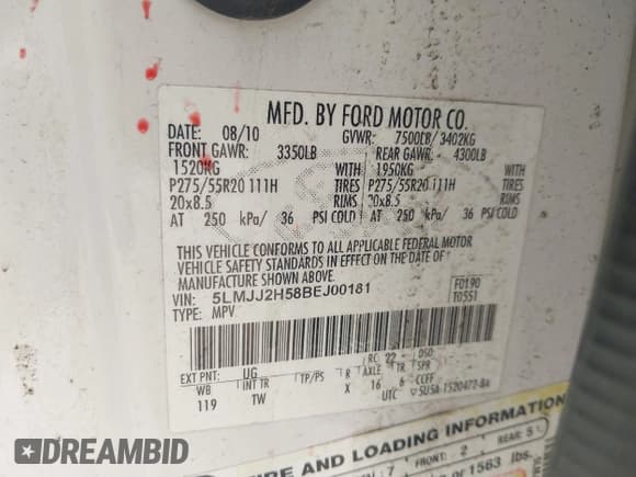 ✅ 2011 Lincoln Navigator • VIN: 5LMJJ2H58BEJ00181 • Lot: 41796169. Listed on IAAI with 197,742 mi. Free auction sales archive from the USA and detailed vehicle history report at DreamBid. Image 9.