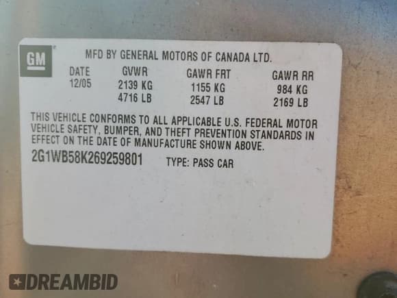 ✅ 2006 Chevrolet Impala LS • VIN: 2G1WB58K269259801 • Lot: 83843135. Listed on Copart with 255,670 mi. Free auction sales archive from the USA and detailed vehicle history report at DreamBid. Image 12.