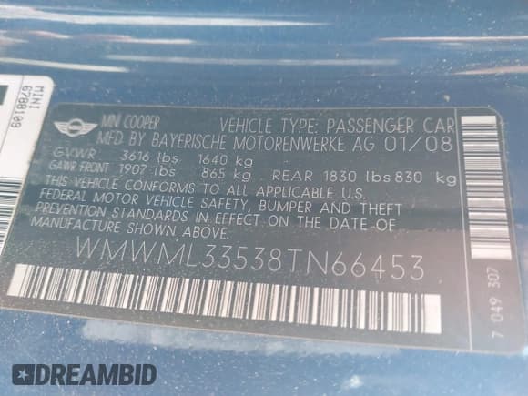 ✅ 2008 MINI Clubman • VIN: WMWML33538TN66453 • Lot: 41944465. Wystawiony na IAAI z przebiegiem 131 672 mil. Bezpłatny archiwum sprzedaży aukcyjnych z USA i szczegółowy raport historii pojazdu na DreamBid. Zdjęcie 9.