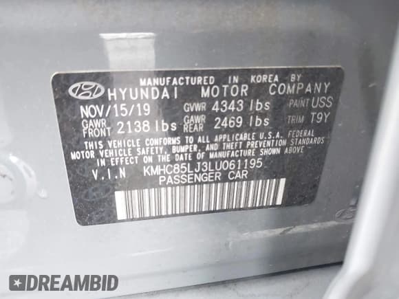 ✅ 2020 Hyundai Ioniq Limited • VIN: KMHC85LJ3LU061195 • Lot: 41919783. Listed on IAAI with 29,889 mi. Free auction sales archive from the USA and detailed vehicle history report at DreamBid. Image 9.