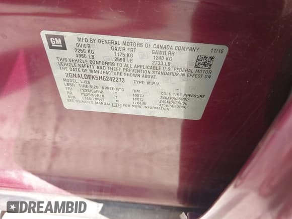 ✅ 2017 Chevrolet Equinox Premier • VIN: 2GNALDEK5H6242273 • Лот: 43462536. Опубликован ранее на IAAI с пробегом 161 677 миль. Бесплатный доступ к архиву аукционных продаж из США и подробный отчёт об истории автомобиля на DreamBid. Изображение 9.