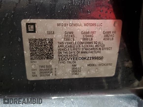 ✅ 2019 Chevrolet Silverado 1500 • VIN: 1GCVYEED0KZ199850 • Лот: 45478835. Опубликован ранее на Copart с пробегом 133 690 миль. Бесплатный доступ к архиву аукционных продаж из США и подробный отчёт об истории автомобиля на DreamBid. Изображение 13.