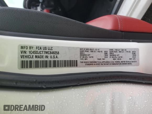 ✅ 2021 Dodge Durango R/T • VIN: 1C4SDJCT7MC848258 • Лот: 48973495. Опубликован ранее на Copart с пробегом 33 195 миль. Бесплатный доступ к архиву аукционных продаж из США и подробный отчёт об истории автомобиля на DreamBid. Изображение 14.