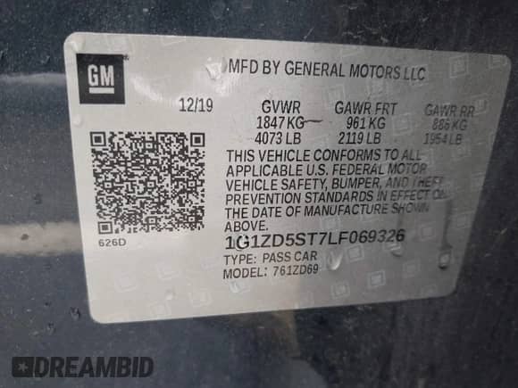 2020 Chevrolet Malibu LT with VIN 1G1ZD5ST7LF069326, listed as a IAAI auction lot 43330026 with 154,090 mi miles and . Bid and sale history available at DreamBid. Image 9.