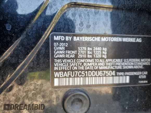 ✅ 2013 BMW 5 Series 535i xDrive • VIN: WBAFU7C51DDU67504 • Lot: 71089315. Wystawiony na Copart z przebiegiem 91 826 mil. Bezpłatny archiwum sprzedaży aukcyjnych z USA i szczegółowy raport historii pojazdu na DreamBid. Zdjęcie 12.