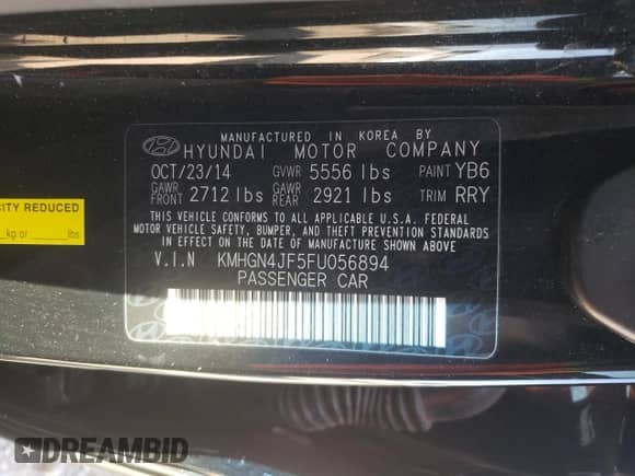 2015 Hyundai Genesis 5.0L с VIN KMHGN4JF5FU056894, выставлен на аукционе Copart как лот 46663914 с пробегом 215 596 миль миль и Списание • Salvage title. История ставок и продаж доступна на DreamBid. Изображение 12.