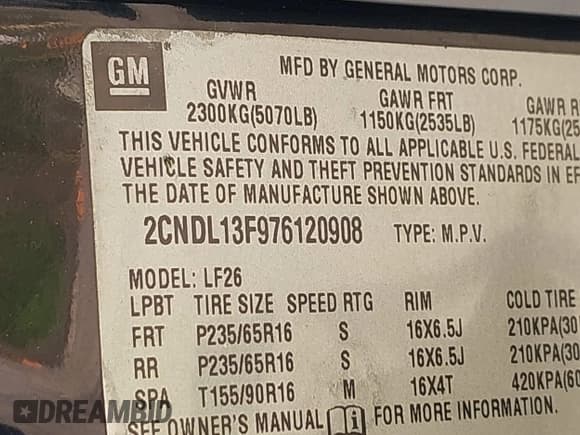 ✅ 2007 Chevrolet Equinox LS • VIN: 2CNDL13F976120908 • Лот: 42215019. Опубликован ранее на IAAI с пробегом 236 169 миль. Бесплатный доступ к архиву аукционных продаж из США и подробный отчёт об истории автомобиля на DreamBid. Изображение 9.