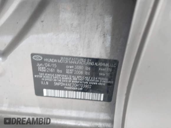 ✅ 2016 Hyundai Elantra SE • VIN: 5NPDH4AE2GH703902 • Lot: 43583224. Listed on IAAI with 252,196 mi. Free auction sales archive from the USA and detailed vehicle history report at DreamBid. Image 9.