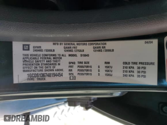 ✅ 2004 Chevrolet Colorado 1SB LS Z85 • VIN: 1GCDS136748194454 • Лот: 56898535. Опубликован ранее на Copart с пробегом 135 227 миль. Бесплатный доступ к архиву аукционных продаж из США и подробный отчёт об истории автомобиля на DreamBid. Изображение 12.