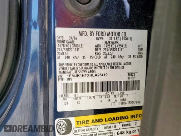 ✅ 2017 Ford Expedition Max XLT • VIN: 1FMJK1HTXHEA25419 • Lot: 81513665. Listed on Copart with 123,562 mi. Free auction sales archive from the USA and detailed vehicle history report at DreamBid. Image 13.