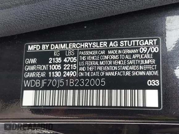 ✅ 2001 Mercedes-Benz E 320 • VIN: WDBJF70J51B232005 • Lot: 41912486. Listed on IAAI with 148,485 mi. Free auction sales archive from the USA and detailed vehicle history report at DreamBid. Image 9.