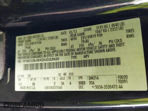 ✅ 2013 Ford Escape Titanium • VIN: 1FMCU9J9XDUD22920 • Lot: 43776015. Wystawiony na IAAI z przebiegiem 143 460 mil. Bezpłatny archiwum sprzedaży aukcyjnych z USA i szczegółowy raport historii pojazdu na DreamBid. Zdjęcie 9.