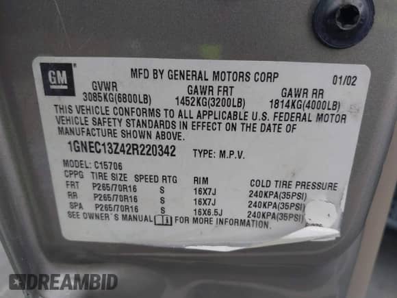 2002 Chevrolet Tahoe LS с VIN 1GNEC13Z42R220342, выставлен на аукционе IAAI как лот 43346998 с пробегом 173 821 миль миль и . История ставок и продаж доступна на DreamBid. Изображение 9.