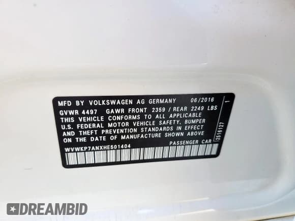 ✅ 2017 Volkswagen CC Sport • VIN: WVWKP7ANXHE501404 • Lot: 68914275. Wystawiony na Copart z przebiegiem Nie podano. Bezpłatny archiwum sprzedaży aukcyjnych z USA i szczegółowy raport historii pojazdu na DreamBid. Zdjęcie 12.