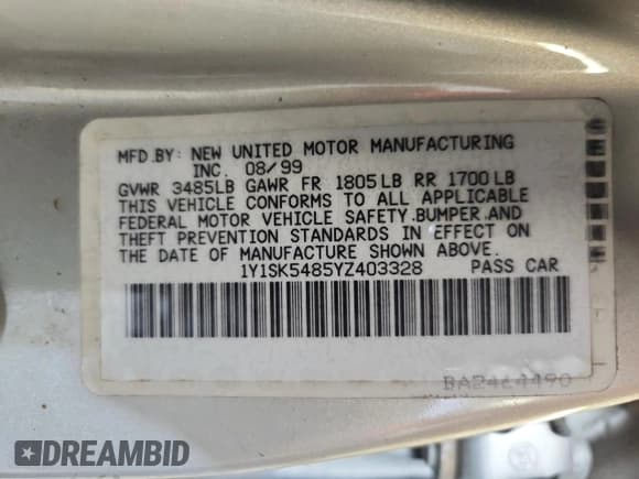✅ 2000 Chevrolet Prizm • VIN: 1Y1SK5485YZ403328 • Лот: 70034265. Опубликован ранее на Copart с пробегом 145 348 миль. Бесплатный доступ к архиву аукционных продаж из США и подробный отчёт об истории автомобиля на DreamBid. Изображение 12.
