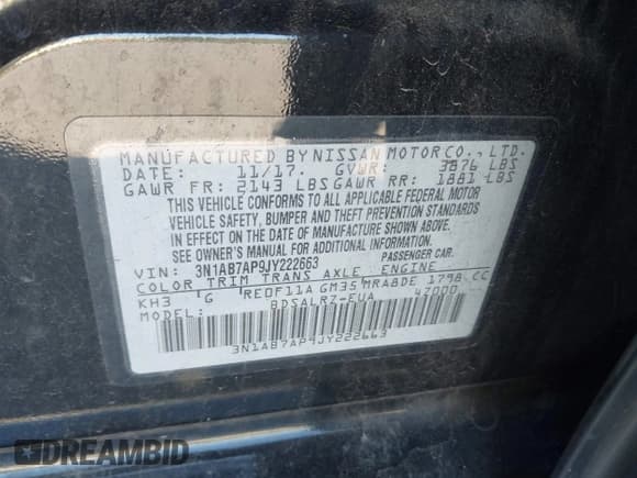 ✅ 2018 Nissan Sentra SV • VIN: 3N1AB7AP9JY222663 • Lot: 43342916. Wystawiony na IAAI z przebiegiem 75 611 mil. Bezpłatny archiwum sprzedaży aukcyjnych z USA i szczegółowy raport historii pojazdu na DreamBid. Zdjęcie 9.