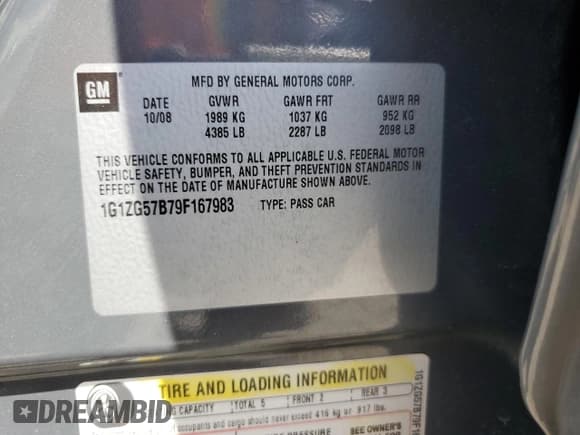 ✅ 2009 Chevrolet Malibu 1FL • VIN: 1G1ZG57B79F167983 • Lot: 68388664. Listed on Copart with 195,940 mi. Free auction sales archive from the USA and detailed vehicle history report at DreamBid. Image 15.