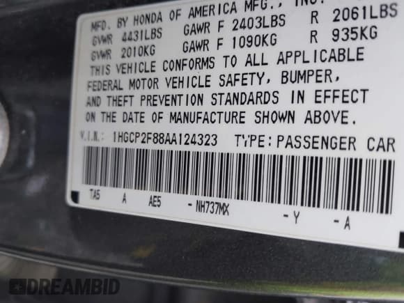 ✅ 2010 Honda Accord EX-L • VIN: 1HGCP2F88AA124323 • Лот: 43766643. Опубликован ранее на IAAI с пробегом 127 587 миль. Бесплатный доступ к архиву аукционных продаж из США и подробный отчёт об истории автомобиля на DreamBid. Изображение 9.
