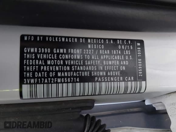 ✅ 2015 Volkswagen Beetle Fleet Edition • VIN: 3VWF17AT2FM656714 • Lot: 42698040. Listed on IAAI with 72,348 mi. Free auction sales archive from the USA and detailed vehicle history report at DreamBid. Image 9.