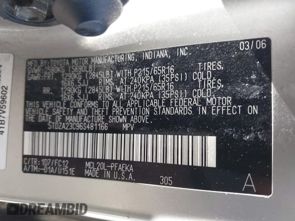 ✅ 2006 Toyota Sienna CE • VIN: 5TDZA23C96S481166 • Lot: 43327024. Wystawiony na IAAI z przebiegiem 375 236 mil. Bezpłatny archiwum sprzedaży aukcyjnych z USA i szczegółowy raport historii pojazdu na DreamBid. Zdjęcie 9.