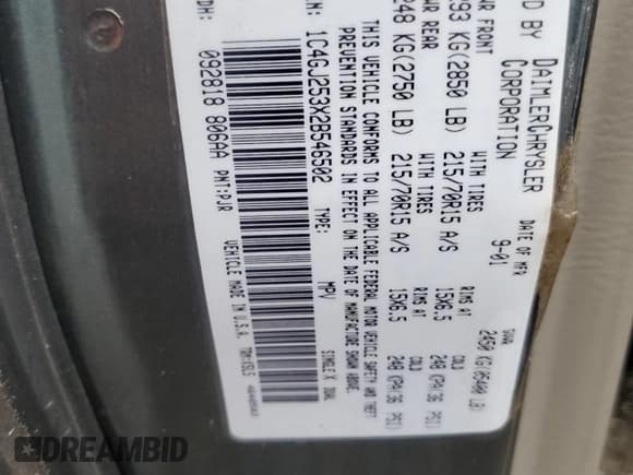 ✅ 2002 Chrysler Voyager • VIN: 1C4GJ253X2B546502 • Lot: 81111705. Listed on Copart with 158,373 mi. Free auction sales archive from the USA and detailed vehicle history report at DreamBid. Image 13.