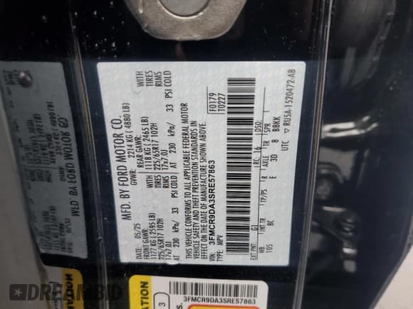 ✅ 2025 Ford Bronco Sport Badlands • VIN: 3FMCR9DA3SRE57863 • Lot: 83960395. Listed on Copart with 6,370 mi. Free auction sales archive from the USA and detailed vehicle history report at DreamBid. Image 13.