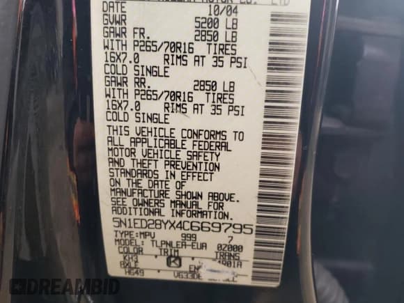 ✅ 2004 Nissan Xterra XE • VIN: 5N1ED28YX4C669795 • Lot: 90483945. Listed on Copart with 144,660 mi. Free auction sales archive from the USA and detailed vehicle history report at DreamBid. Image 13.