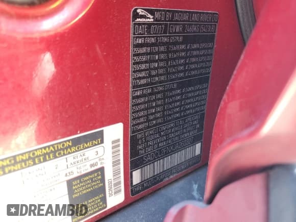 ✅ 2018 Jaguar F-Pace 20d R-Sport • VIN: SADCL2FNXJA260327 • Lot: 62607295. Listed on Copart with 157,188 mi. Free auction sales archive from the USA and detailed vehicle history report at DreamBid. Image 13.