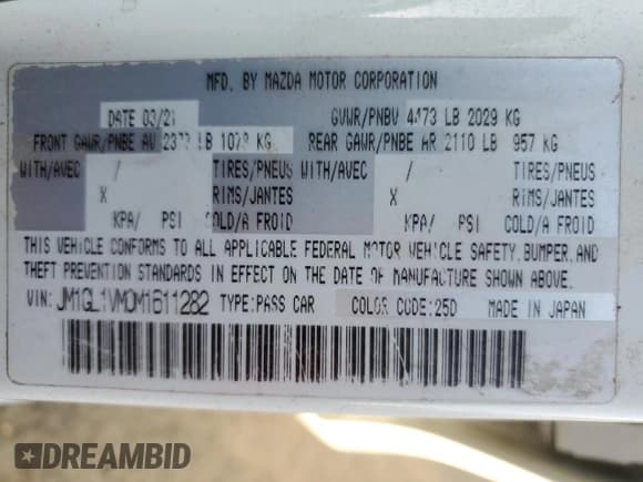 ✅ 2021 Mazda 6 Touring • VIN: JM1GL1VM0M1611282 • Лот: 85930235. Опубликован ранее на Copart с пробегом 124 447 миль. Бесплатный доступ к архиву аукционных продаж из США и подробный отчёт об истории автомобиля на DreamBid. Изображение 12.