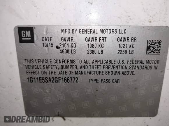 ✅ 2016 Chevrolet Malibu LTZ • VIN: 1G11E5SA2GF166772 • Lot: 42004657. Listed on IAAI with Not provided miles. Access the free auction sales archive from the USA and view a detailed vehicle history report at DreamBid. Image 9.